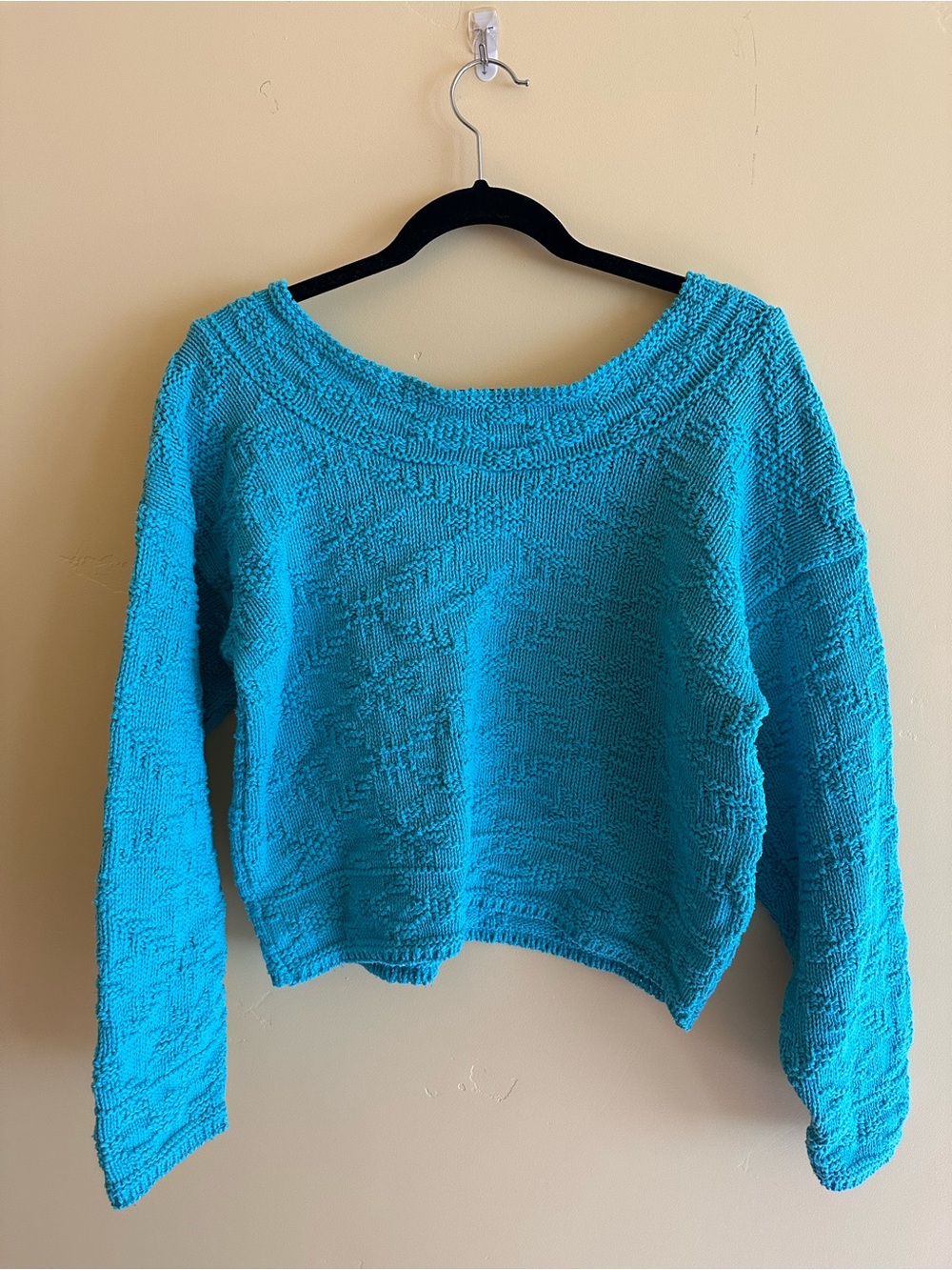 Women's Teal Heavy Knit Sweater - Relaxed Boatneck